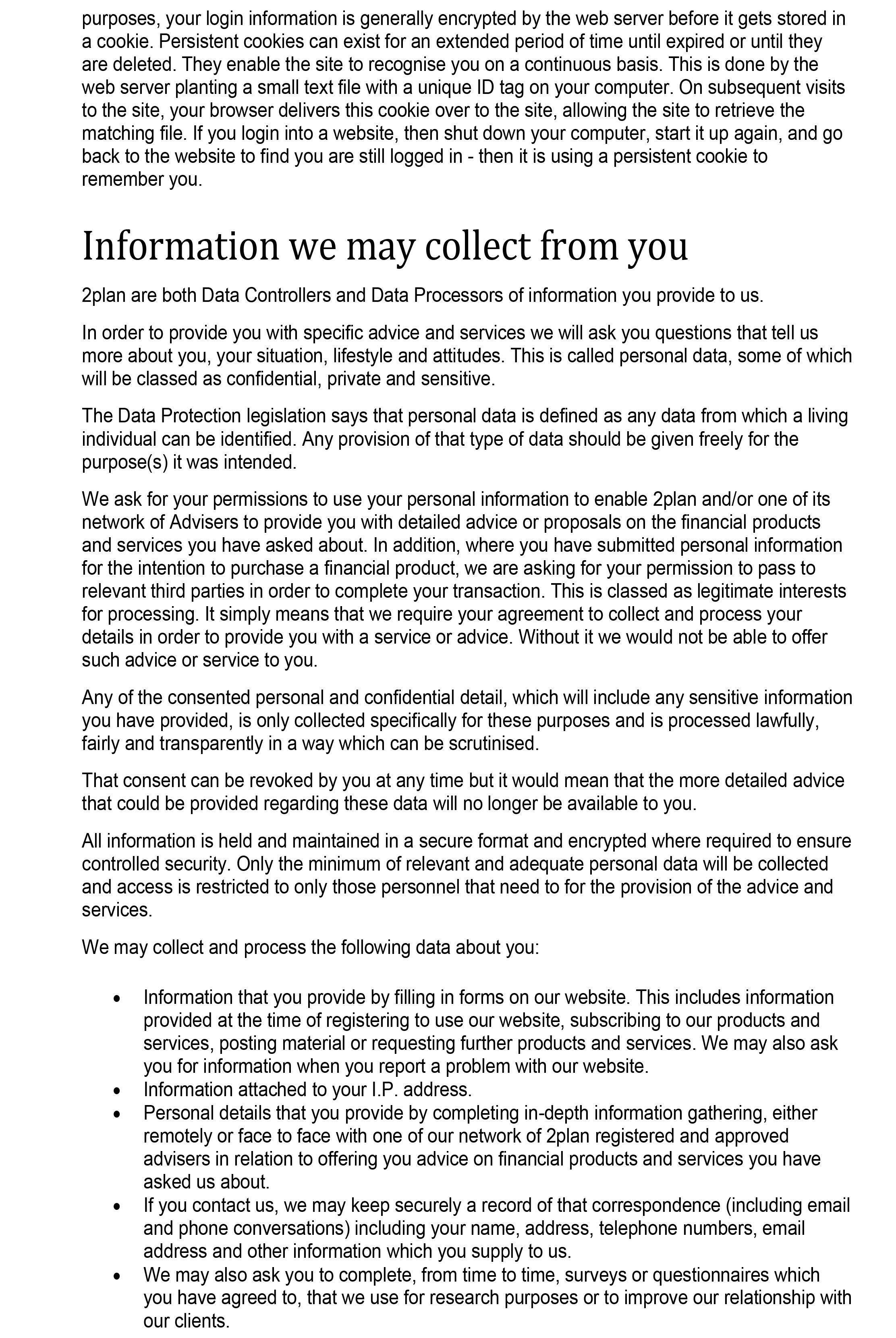 2Plan Privacy Policy